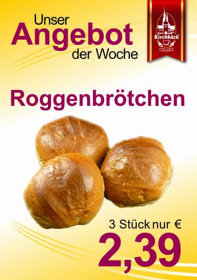 Angebot der Woche: Roggenbrötchen 3 stück 2,39 €